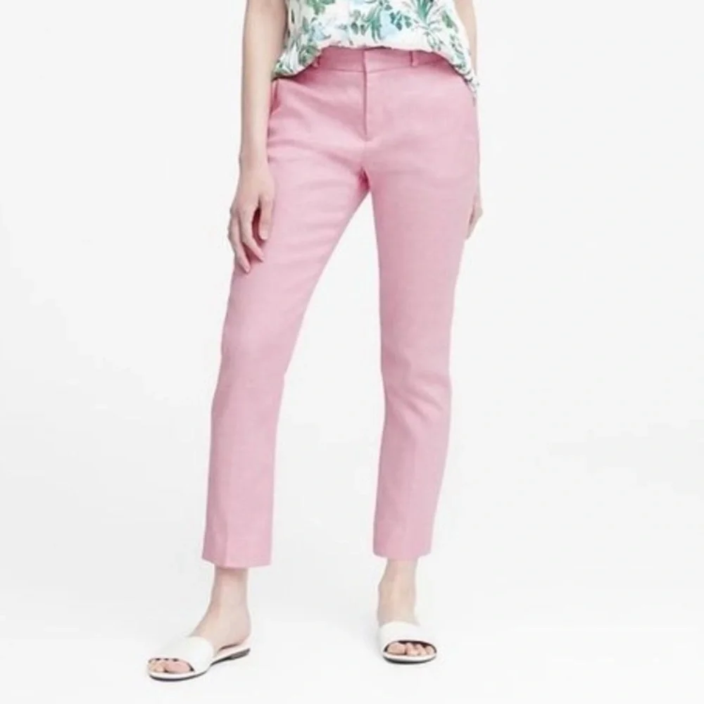 Banana Republic NEW Avery Linen mid rise straight pant sz 6 pink peach resort